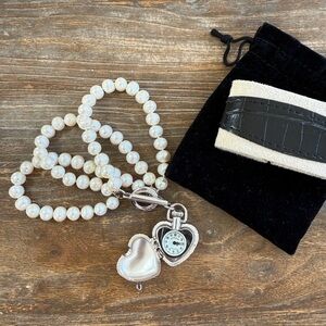 Burberry Silver Locket Heart & Pearl Watch with Mother of Pearl Strands